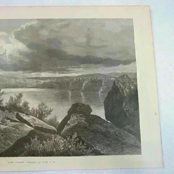 Art Print Lake Mohonk New York Trees Boulders Kruseman Van Elten Antique 1875 - Picture 4 of 12